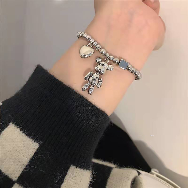 Retro Punk Female Ball Elastic Rope Violent Bear Hand Accessories Titanium Steel display picture 1