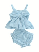 M 44124 Baby Girl Sleeves Bow Outfit Ůͯ������װ �羳ר