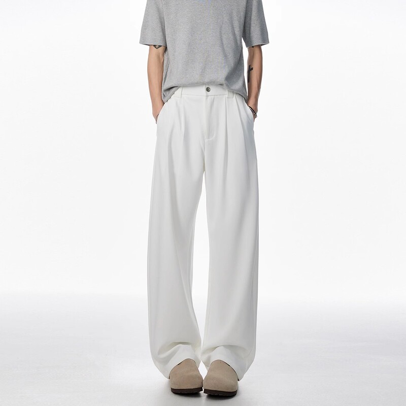 American Style White Ice Silk Pants for Men and Women Summer Thin cleanfit Straight Leg Casual Wide Leg Pants