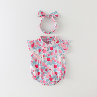 Women's Baby Cheongsam Wrap Fart Clothes Summer Thin Baby Jumpsuit Chinese Style Full Moon One Hundred Days Old Princess Dress