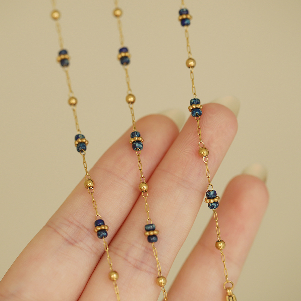 Imitation Blue Gold Handmade Gold Beads Necklace Bracelet Sets