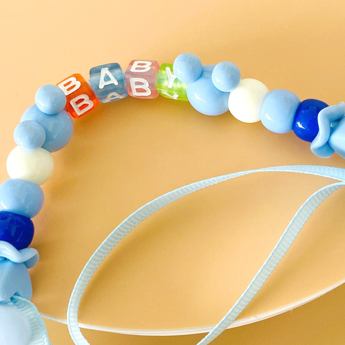2024 new baby multi-color pacifier anti-falling pacifier with cute bracelet anti-falling clip handmade beaded clip