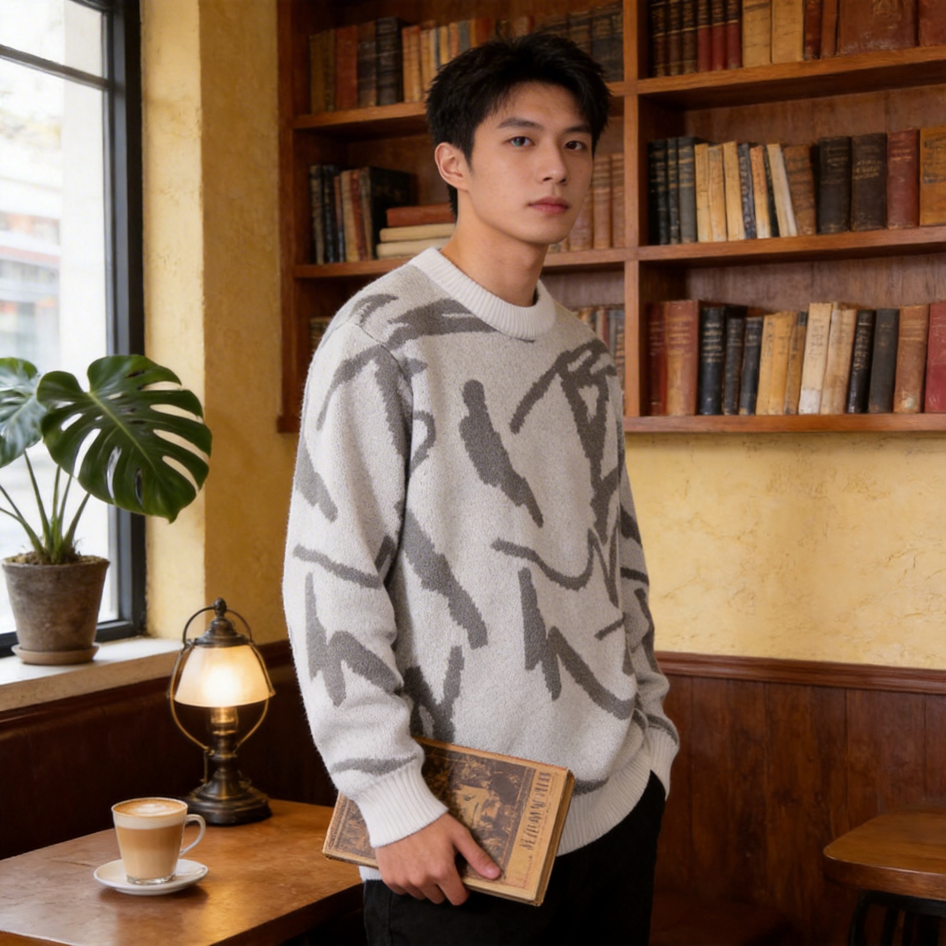 temu Xiyin Amazon Trendy Sweater Men's Autumn and Winter Loose Crewneck Hong Kong Style Knitted Shirt Long Sleeve Hoodie