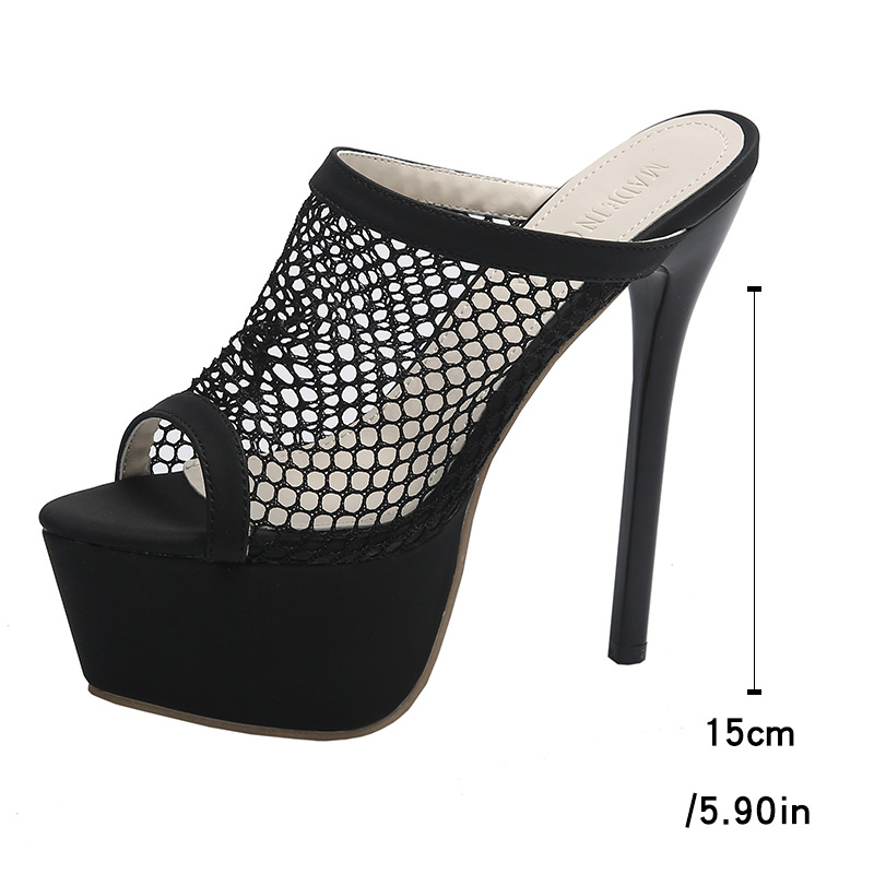 Große Größe sexy Mode-Stil ausgehöhlt Mesh Fischmaul cm High Heels Walking coole Hausschuhe für Frauen_voghion.com