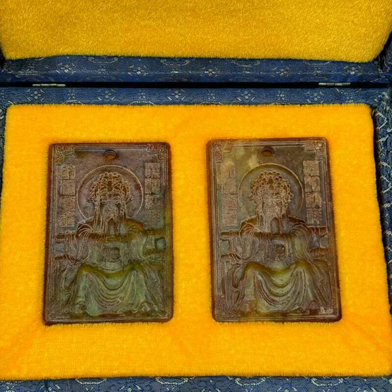 直播供货仿古做旧工艺品岫玉做旧 古风配饰 福字吉祥套盒玉牌批发|undefined