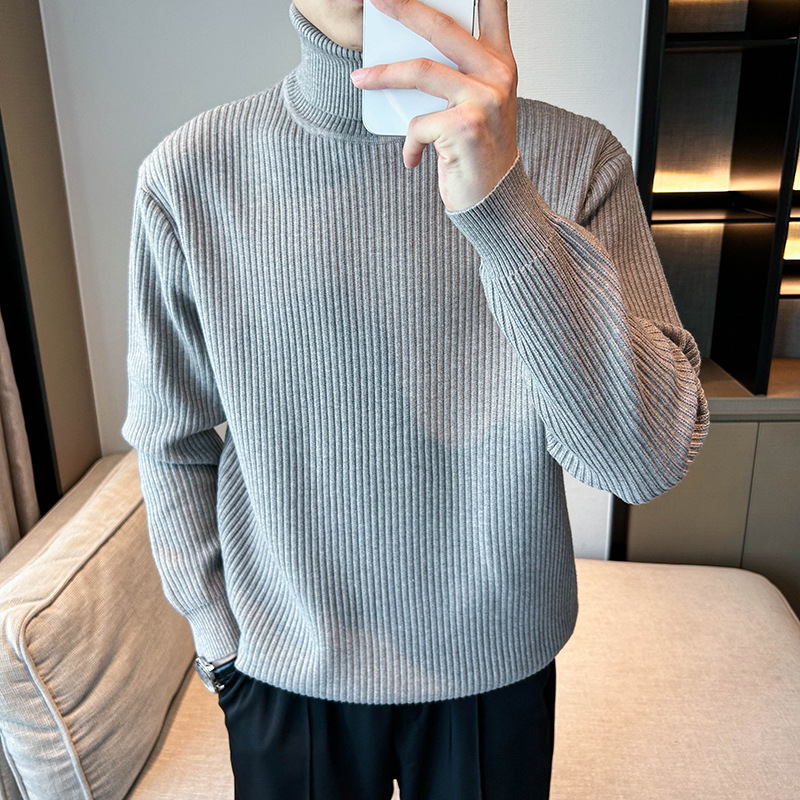 Comercio exterior transfronterizo ligero hombre otoño invierno jersey de punto de cuello alto suéter de tren coreano de manga larga en línea