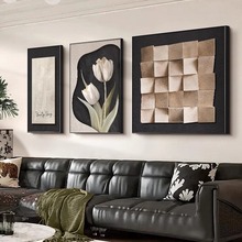 网红黑白抽象客厅装饰画现代简约沙发背景墙挂画感线条三联壁