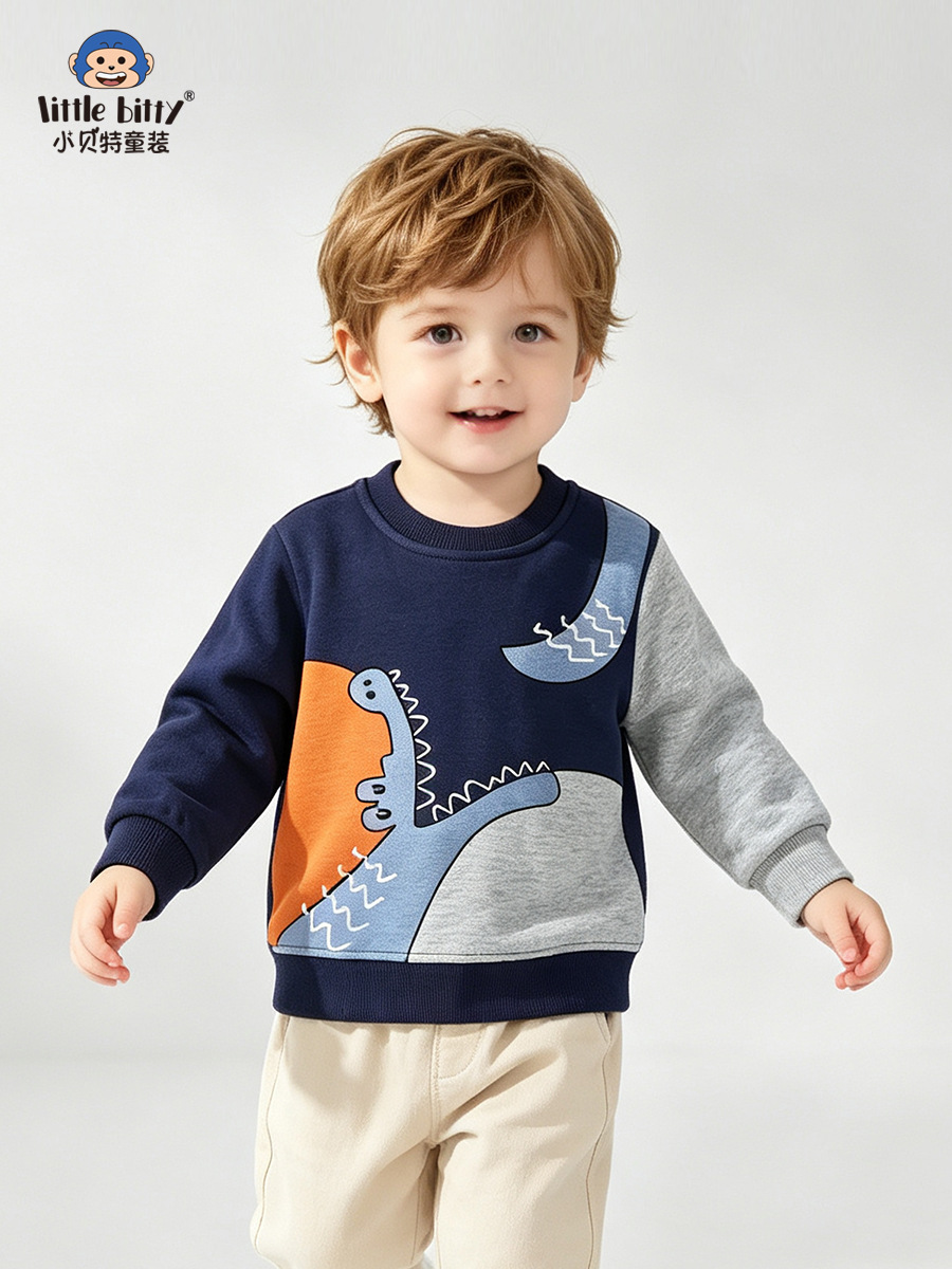 European and American style autumn/winter 2026 children's crew neck sweatshirt with abstract color block animal print for boys, in stock