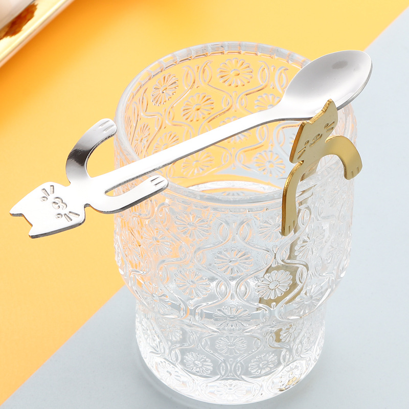 Cuchara de acero inoxidable 304 taza de dibujos animados creativa cuchara de café cuchara de gato colgante chapado en oro cuchara de helado de postre batido