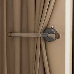 Suction Cup Curtain Hooks, No-Drill Walnut Color Rod, New Chinese-Style Tie Fixing Tool, Shower Curtain Side Hook Buckle