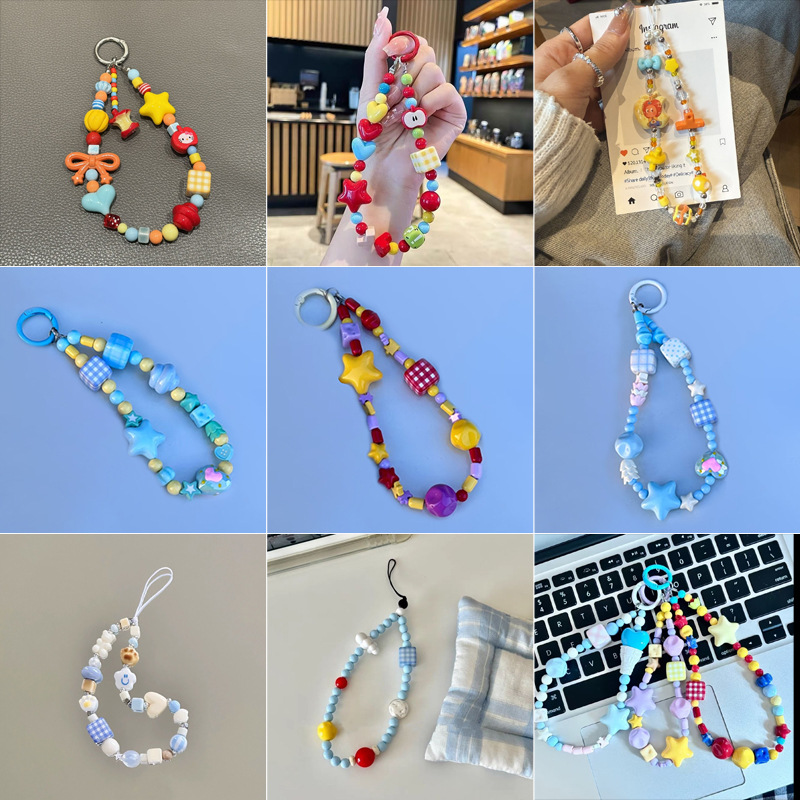 Creative Cartoon Mobile Phone Chain Star Man Pendant Short Beaded Chain Mobile Phone Case Lanyard Girl Wrist Pendant