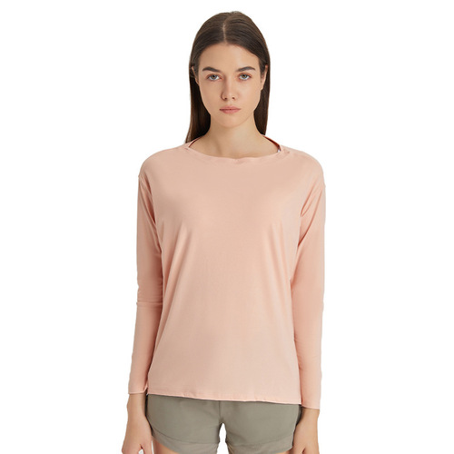 A drop-shipping spring and autumn nude loose yoga long-sleeved breathable and versatile fitness sports top for women