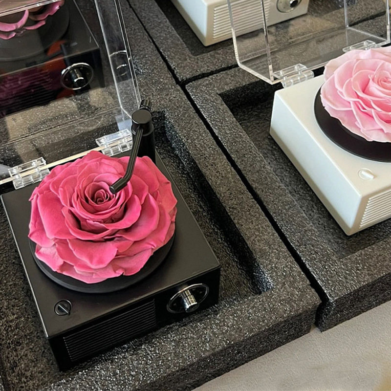 Flor eterna fonógrafo Luz de gama alta de lujo altavoz Bluetooth Rosa caja de música Regalo de Cumpleaños de los hombres para la novia