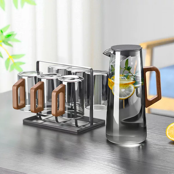 Large Capacity High Borosilicate Cold Water Jug Set for Home Use, High Temperature Resistant Glass Water Jug and Cup Set