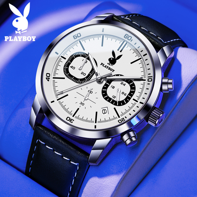One-piece delivery Playboy brand new multi-functional belt quartz watch simple student men's watch men's watch