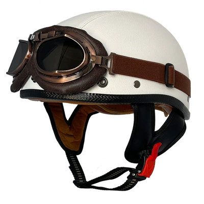 Motosiklet kaskı (dəbilqə) — helmet electric motorcycle portable helmet - white-flat-leather-helmet-copper-mirror-m