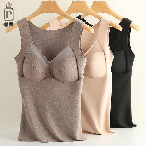 Women's thermal vest winter Internet celebrity plus velvet velvet underwear for women with chest pad bottoming autumn clothes plus size tops wholesale