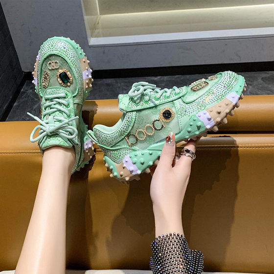 European Explosions Sneakers Women's Bright Diamond Fashionable Comfortable Single-Layer Shoes Women's Soft-Sole Torre Shoes All-Match Thick-Sole Casual Shoes