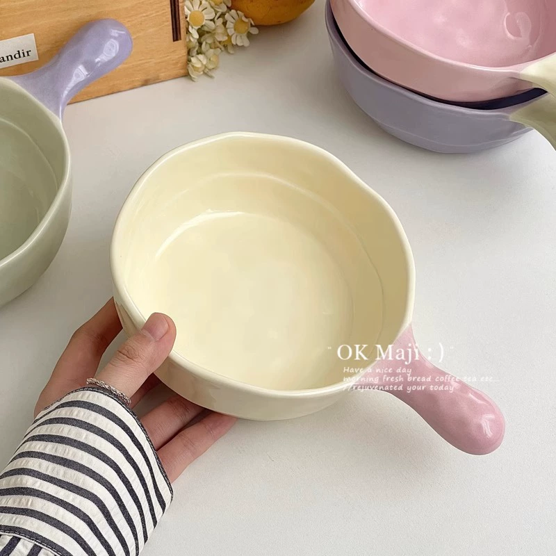 Cream high quality tableware, handle, ceramic soup bowl