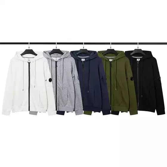 Cross-Border Cp Side Zipper Pocket Lens Company Unisex Zipper Hooded Trendy Solid Color Sweatshirt Loose