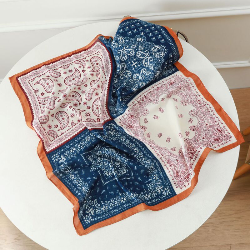 New Herringbone Pattern Cashew Silk Scarf, Color-Blocked Square Scarf, Artistic Retro Small Square Scarf, Decorative Neck Scarf, Breathable Neck Scarf