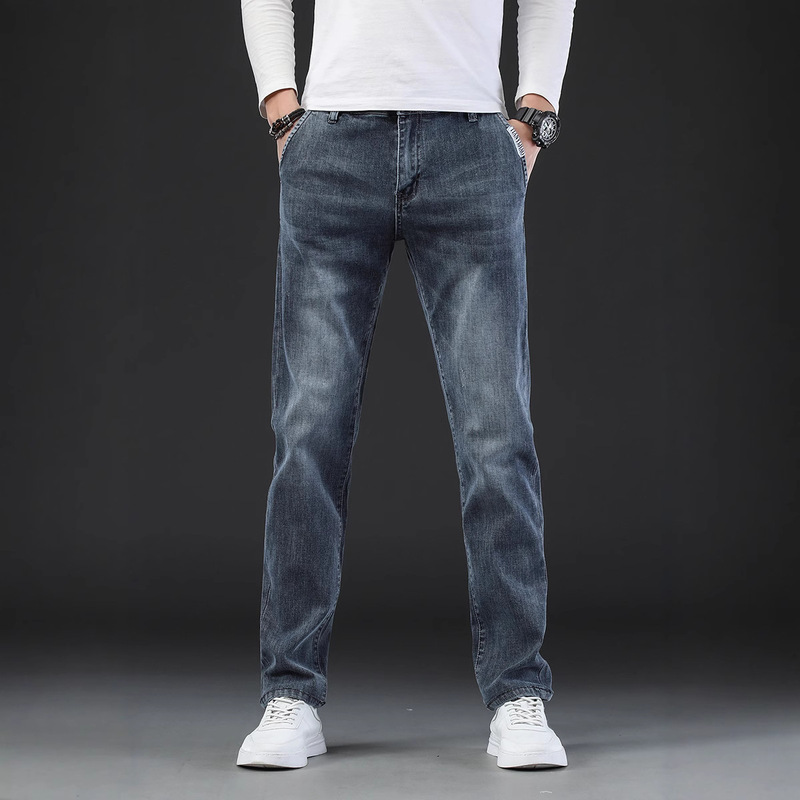 Autumn and Winter Jeans Men's Casual Stretch Jeans Men's Slim-fit Small Straight Men's Pants