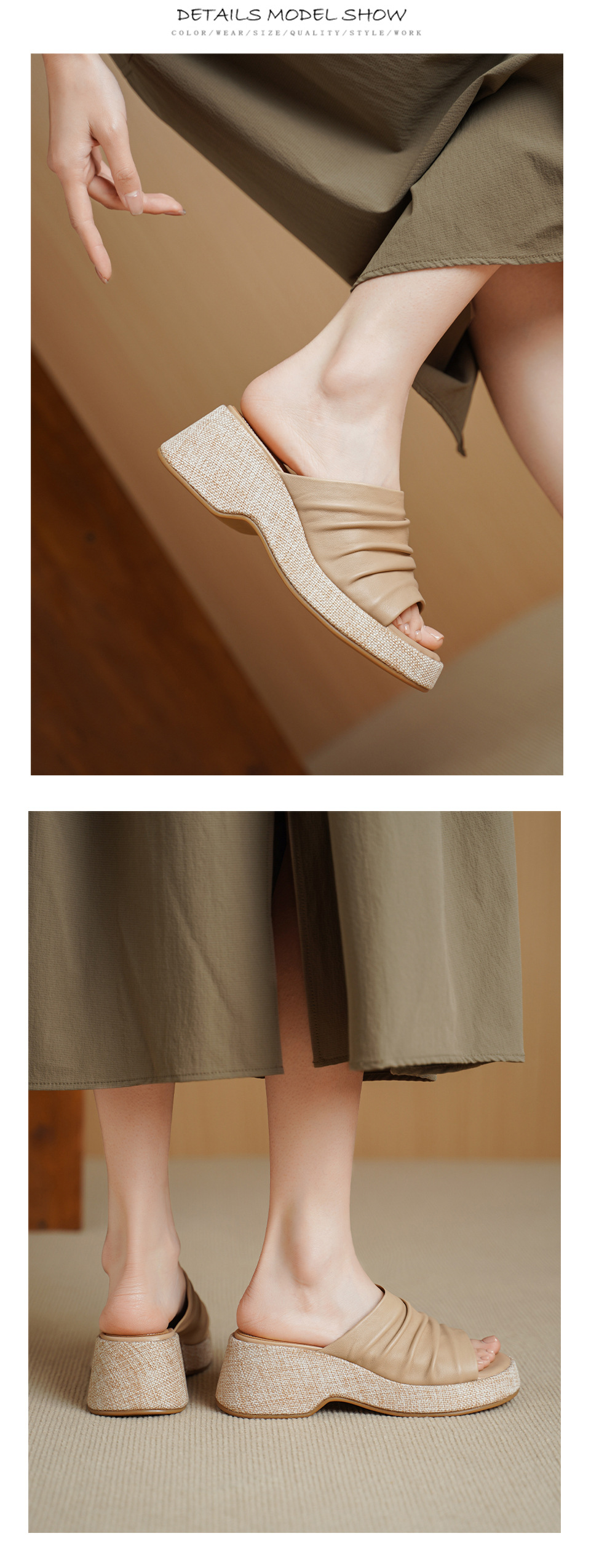 Sandal nữ da cừu gót xuồng đế dày hở mũi quai ngang — màu trắng ngà chi tiết 9