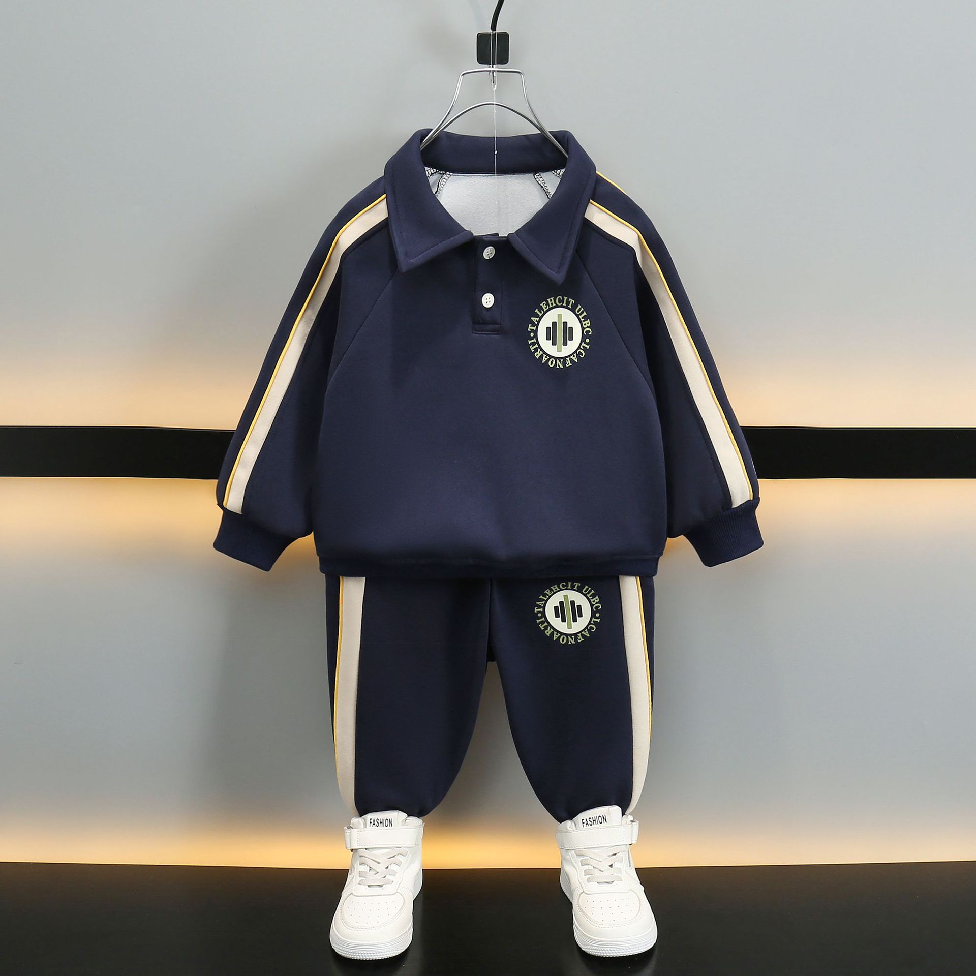 7080 traje de suéter para niños, primavera para niños pequeños y medianos, camisa POLO con estampado de oso, traje de dos piezas para deportes de primavera y otoño para niños