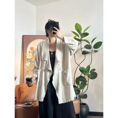 毛边老麻布料女设计感小众多扣外套宽松百搭慵懒风25年秋季新款上
