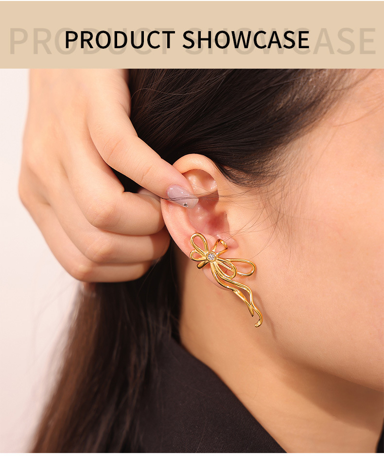 1 Pair Quantity PVD Coated Real Gold Plated Bow Knot Titanium Steel IG Style Simple Style Waterproof Non Tarnish Ear Cuffs