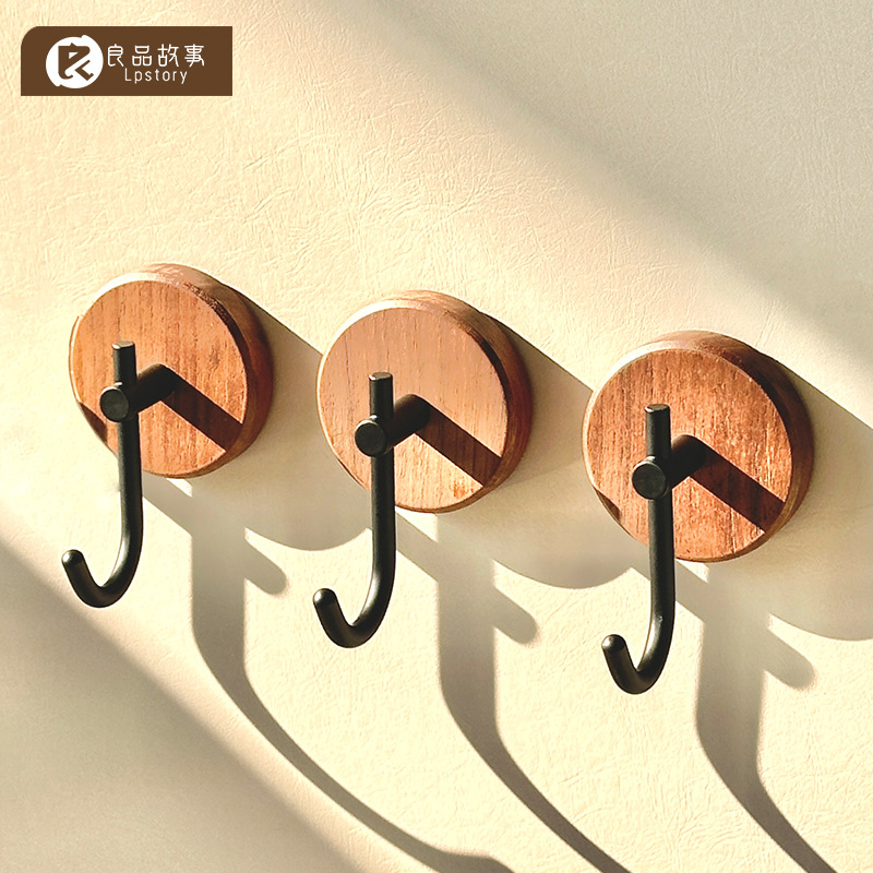 Walnut Hook for Key Storage Behind the Entrance Door, Strong Load-Bearing Adhesive, No-Drill Sticky Hook for Kitchen