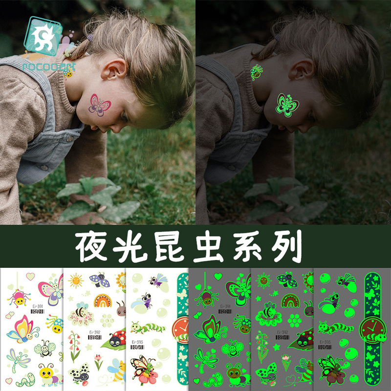 Ruikalong cross-border new children's cartoon luminous tattoo stickers luminous insects butterfly tattoo stickers manufacturers wholesale