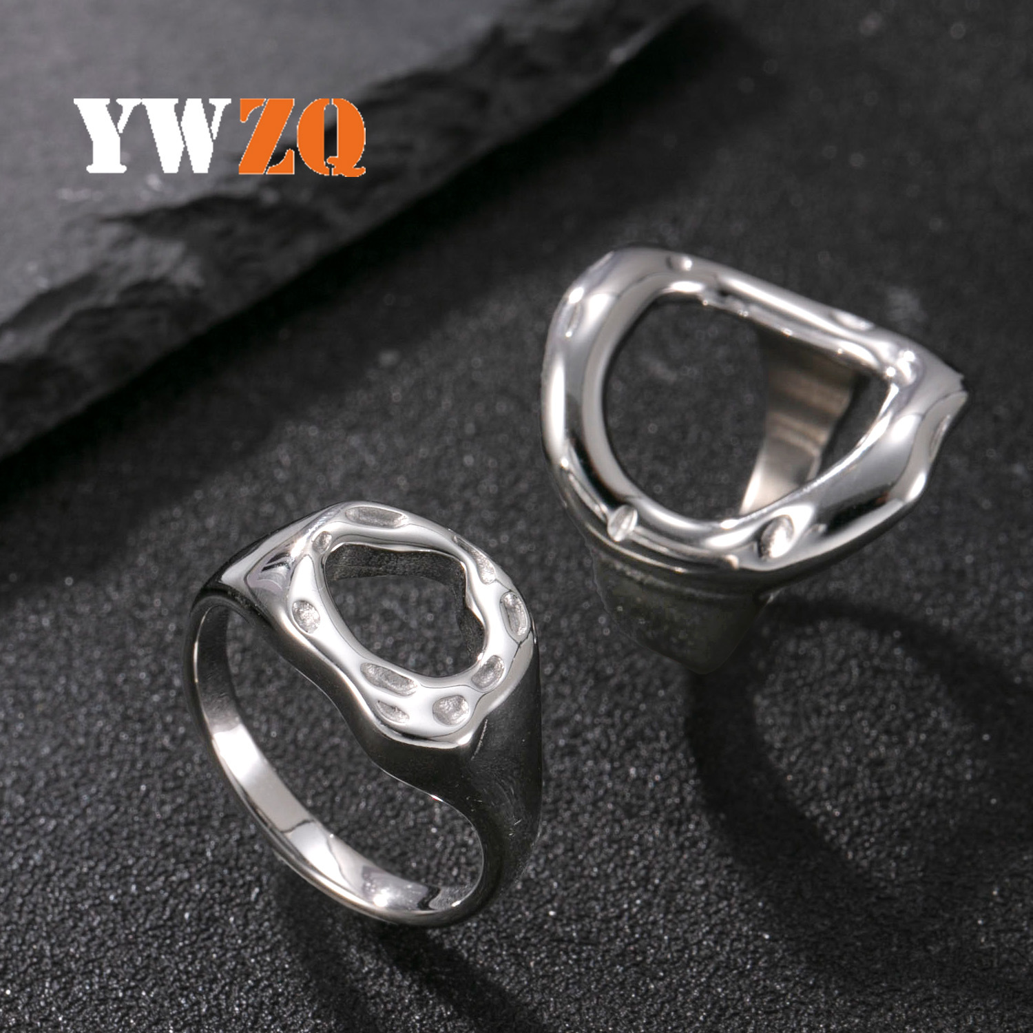 Venta caliente transfronteriza anillo de pareja de acero inoxidable anillo irregular hueco anillo de dedo de comida diseño personalizado sentido de joyería de acero de titanio