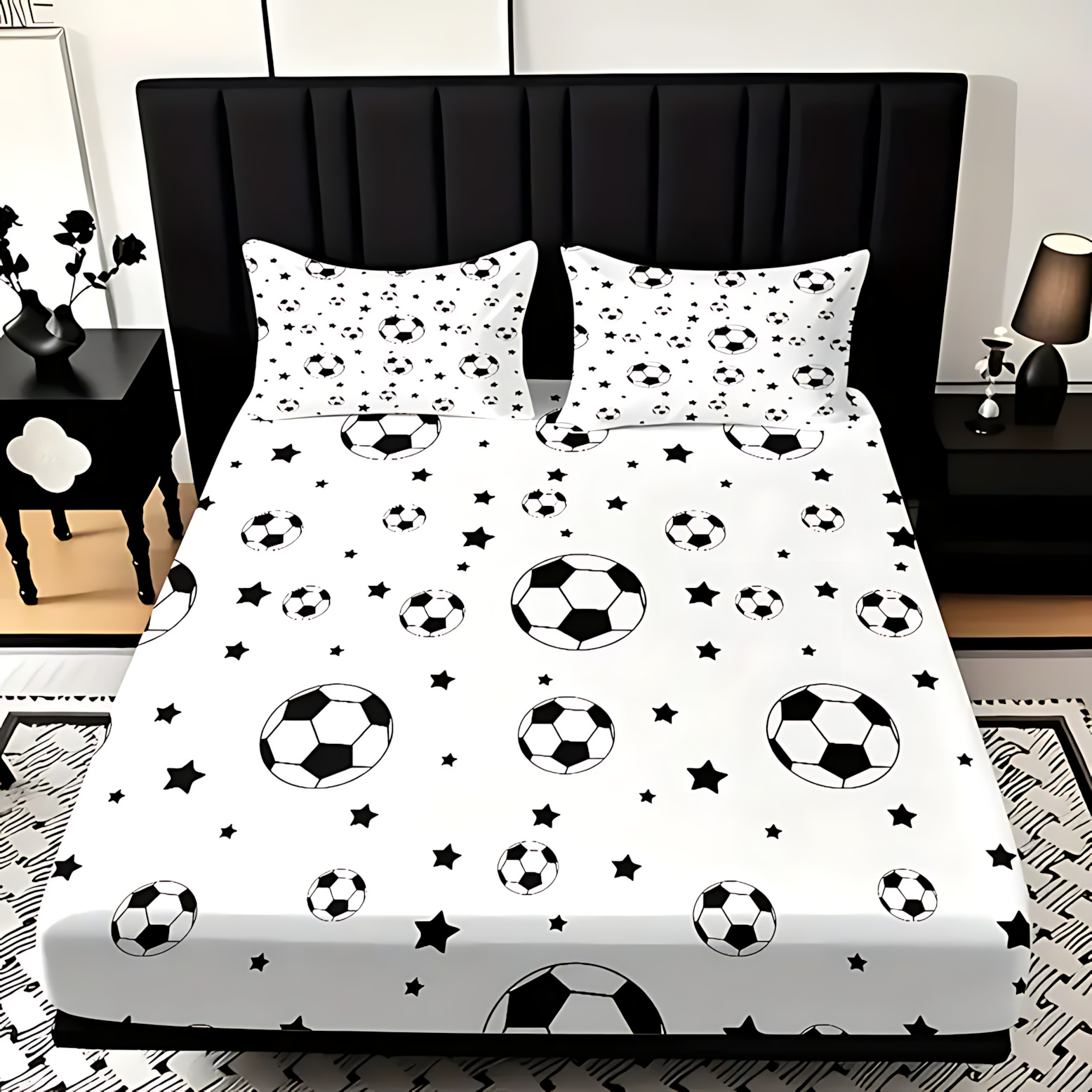 TEMU / JIT clásico de moda creativo fútbol HD impresión digital cama gaza pillow cover kit textil transfronterizo