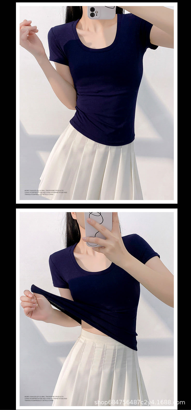 American slim-fit short-sleeved T-shirt for women, 2025 summer new style, waist-cinching round-neck T-shirt, sweet and spicy short top as the base pic 17