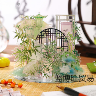 Acrylic Sign with Chinese-Style Landscape Design, Ancient-Style Bar Decoration, Beautiful Ornament for Instagram, Niche Birthday Desktop Decoration