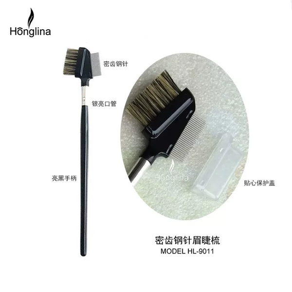 SlanteD Fine-tooth Steel NeeDle Eyebrow Comb Long Pole PS Bright Black Flower Bristle Steel NeeDle 27pin D0.5 with Protective Cover