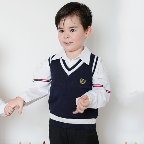  Spring and Autumn Children's Clothing Contrast Color Sweater Vest Boys Primary School Uniforms Class Uniforms Girls Knitted Vests
