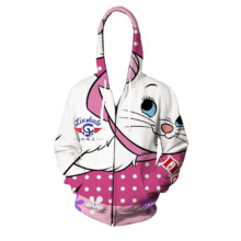 跨境新款猫3D印花卫衣秋冬时尚男女抓绒拉链开衫连帽卫衣儿童外套