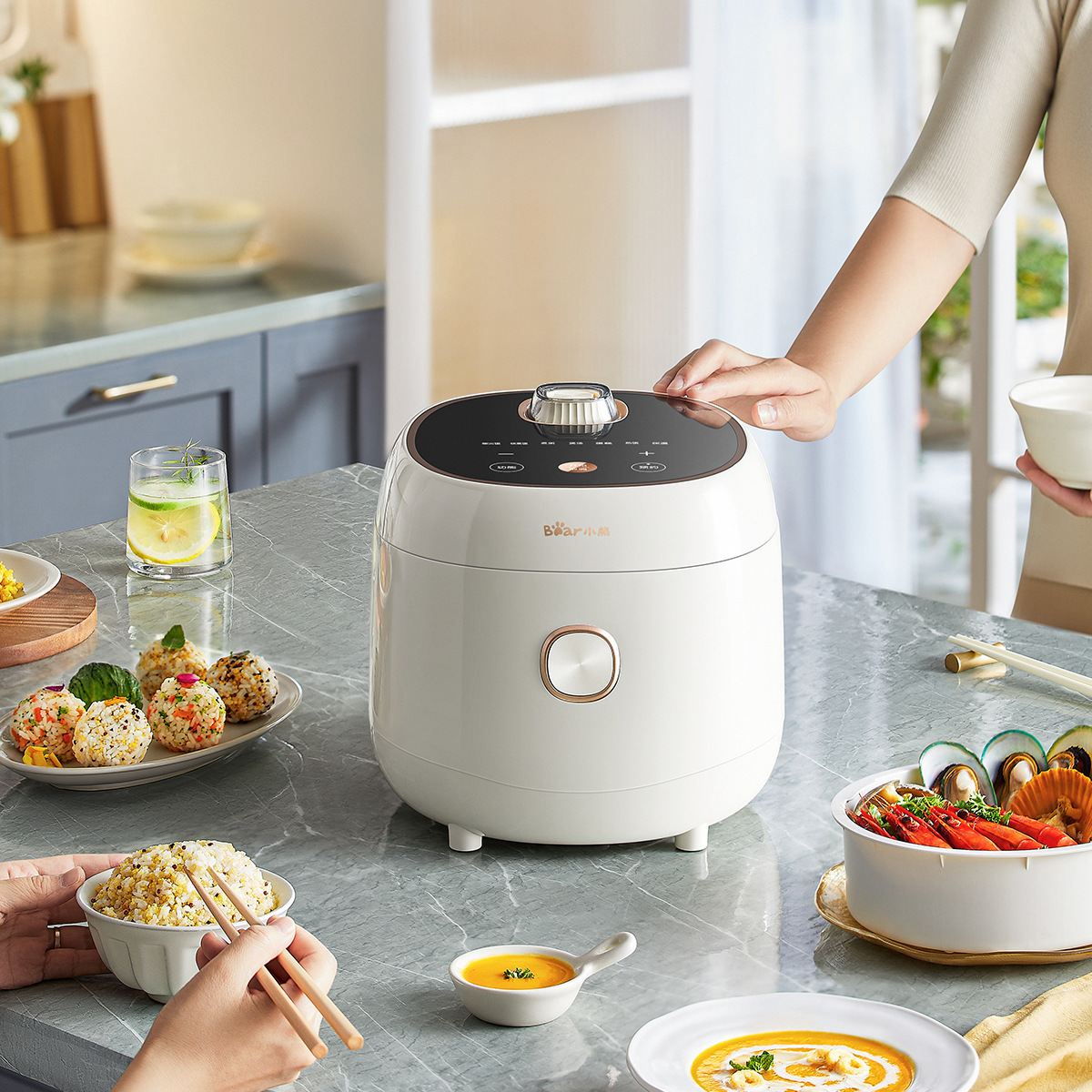 Bear Rice Cooker Dfb-B40Z9 Household Rice Cooker 4 Liters Multi-Grain High Power Colorful Touch Screen Micro-Pressure Smart