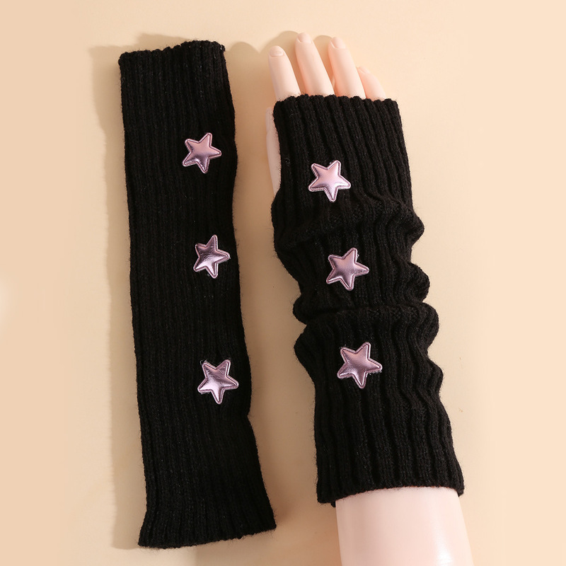 日系针织y2k亚文化星星袖套辣妹白色假袖子冬季可爱jk女半指手套|undefined