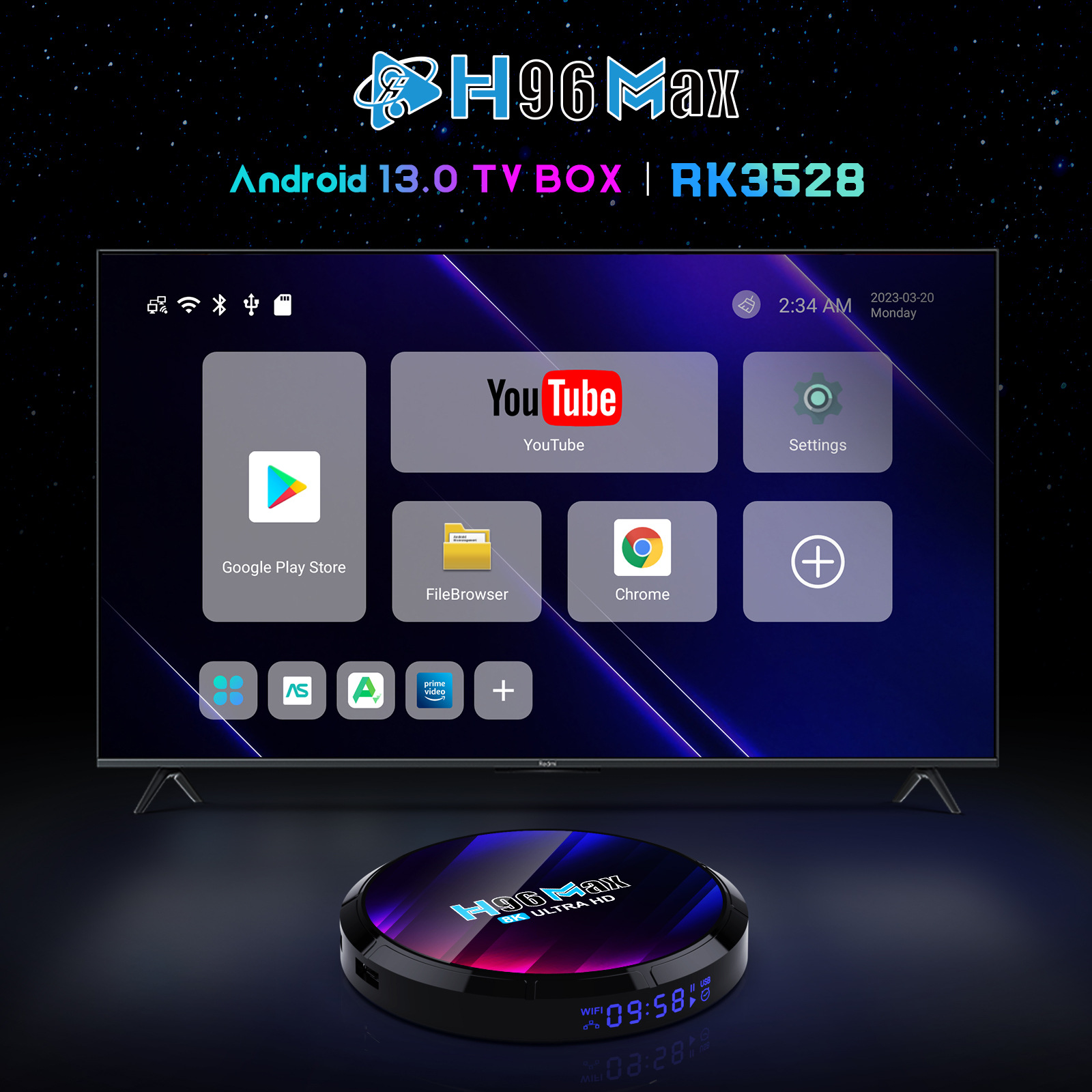 外贸跨境新款H96max网络机顶盒 RK3528安卓13WiFi6超清电视盒子详情3