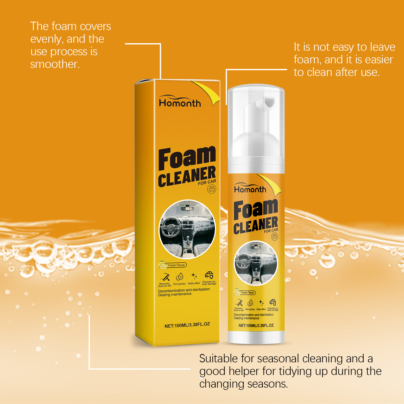 Homonth Multi-Purpose Foam Cleaner, Car Interior Decoration Leather Maintenance, Anti-Fouling, Gloss and Renovation Agent