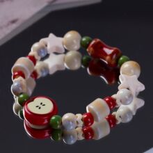 2025景德镇陶瓷可爱风苹果派手工学生手串清新卡通手饰饰品手链女