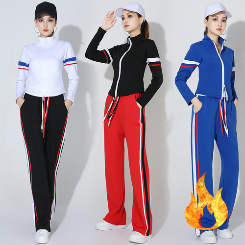 Square dance sportswear autumn and winter velvet double zipper cardigan women's dance exercise shuffle dance sports leisure two-piece set for women