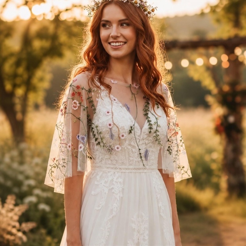 New cross-border embroidered shawl for European and American women, summer thin cape with short front and long back, aquatic plant pattern outerwear