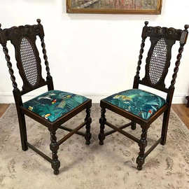 中古风美式复古实木餐椅藤艺轻奢高靠背餐椅小户型家用书椅定制