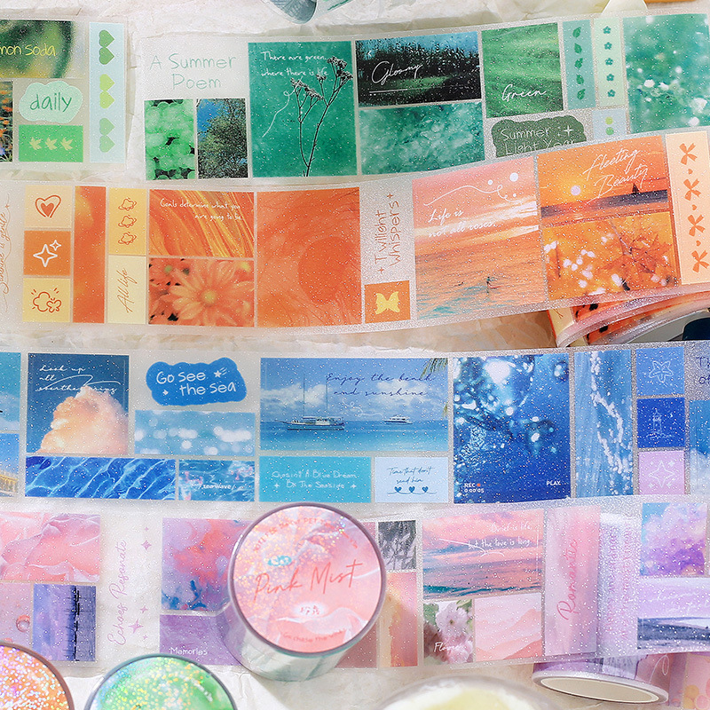 NOTA PARA la cinta adhesiva PET de corte de troquela de arena flash es mejor que perseguir el viento para frescar la cinta adhesiva de la tienda de mano de ensueño paisaje