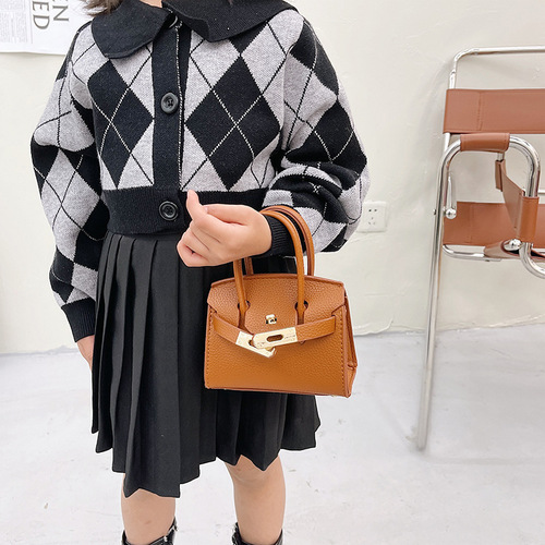 Ins cross-border fashion trendy Korean version identical lychee print children's tote shoulder crossbody mini bag women's bag