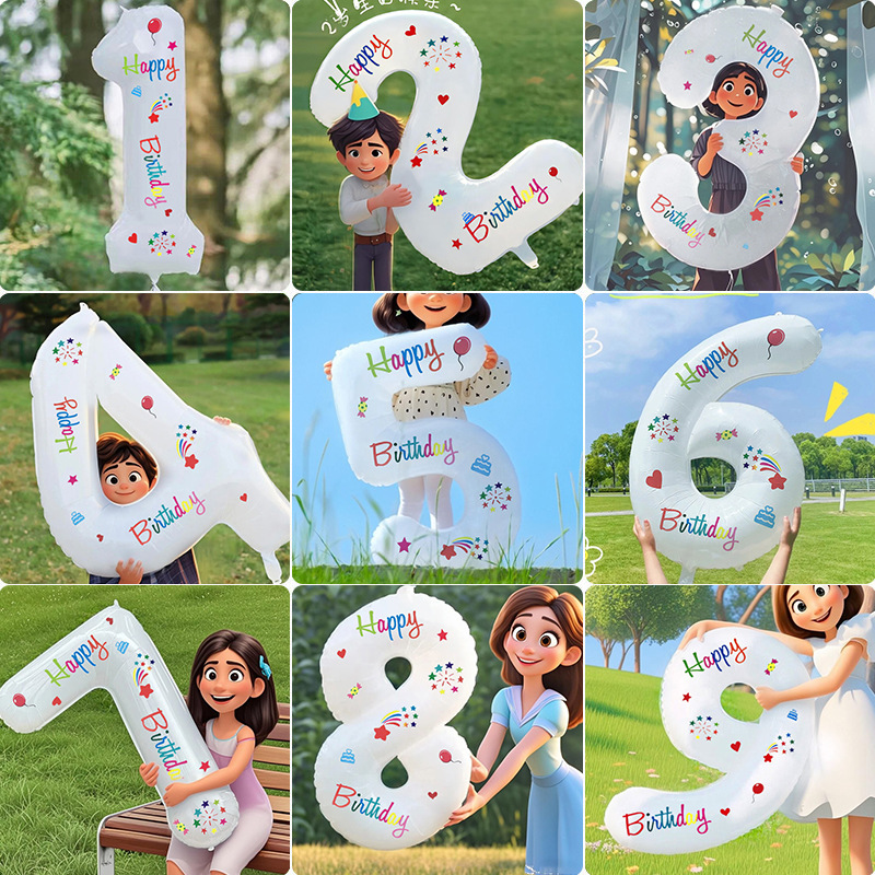 Cumpleaños de los niños decoración de globo bebé aniversario de fotos accesorios digitales 0 - 9 papel de aluminio globo escenario de fondo